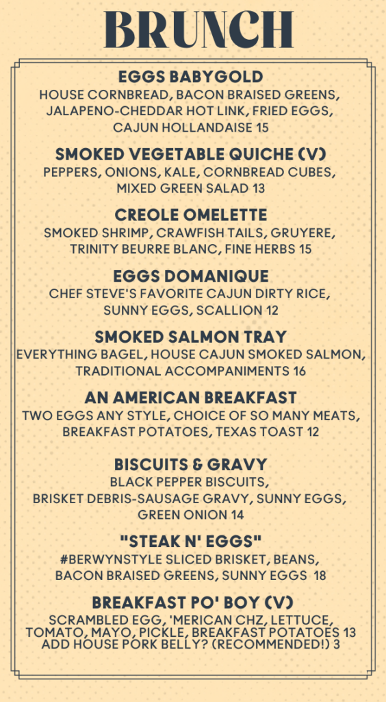 Traditional Brunch Menu